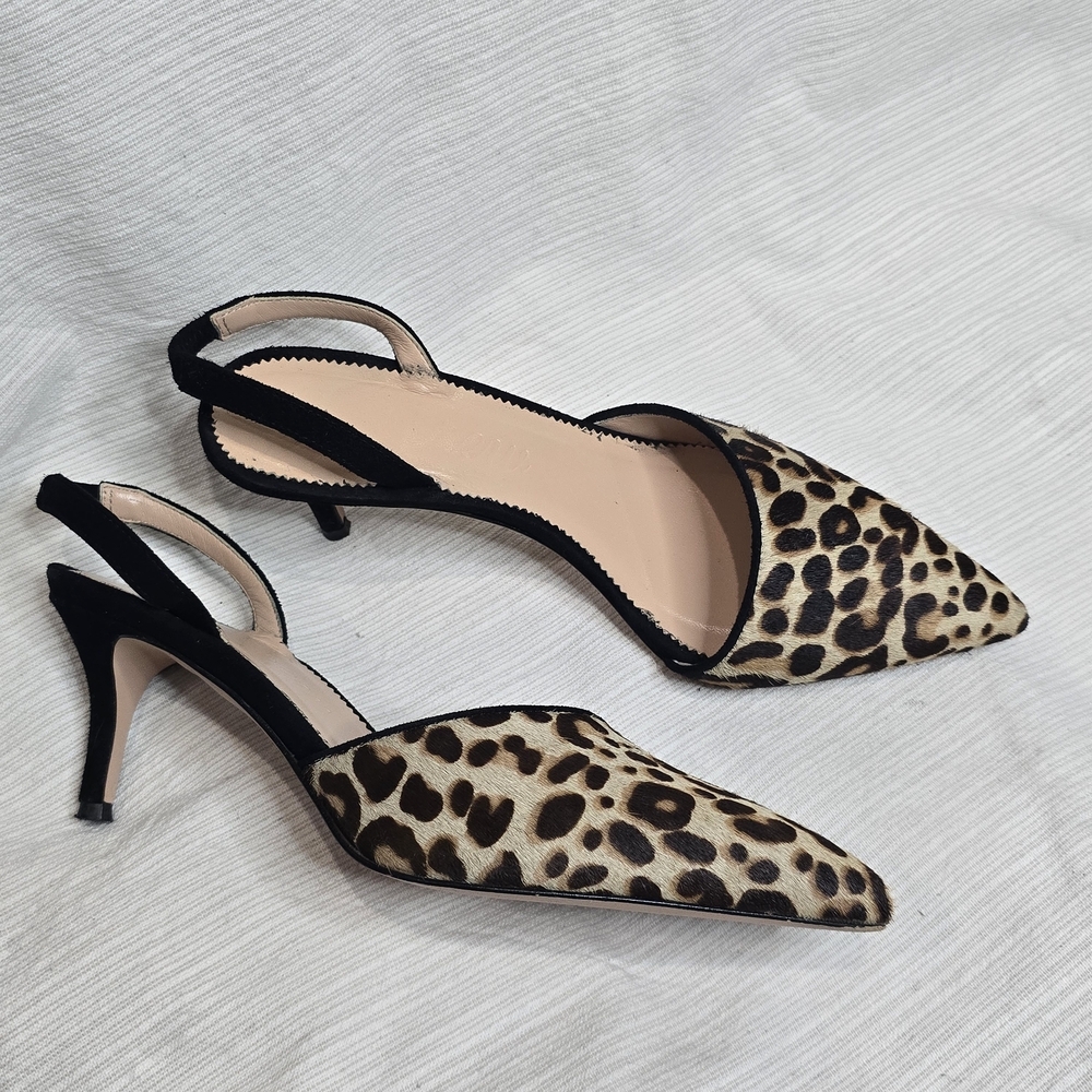 J. Crew Calf Hair Colette Asymmetrical Slingback Kitten Heel Pumps Size 6 - Picture 3 of 9